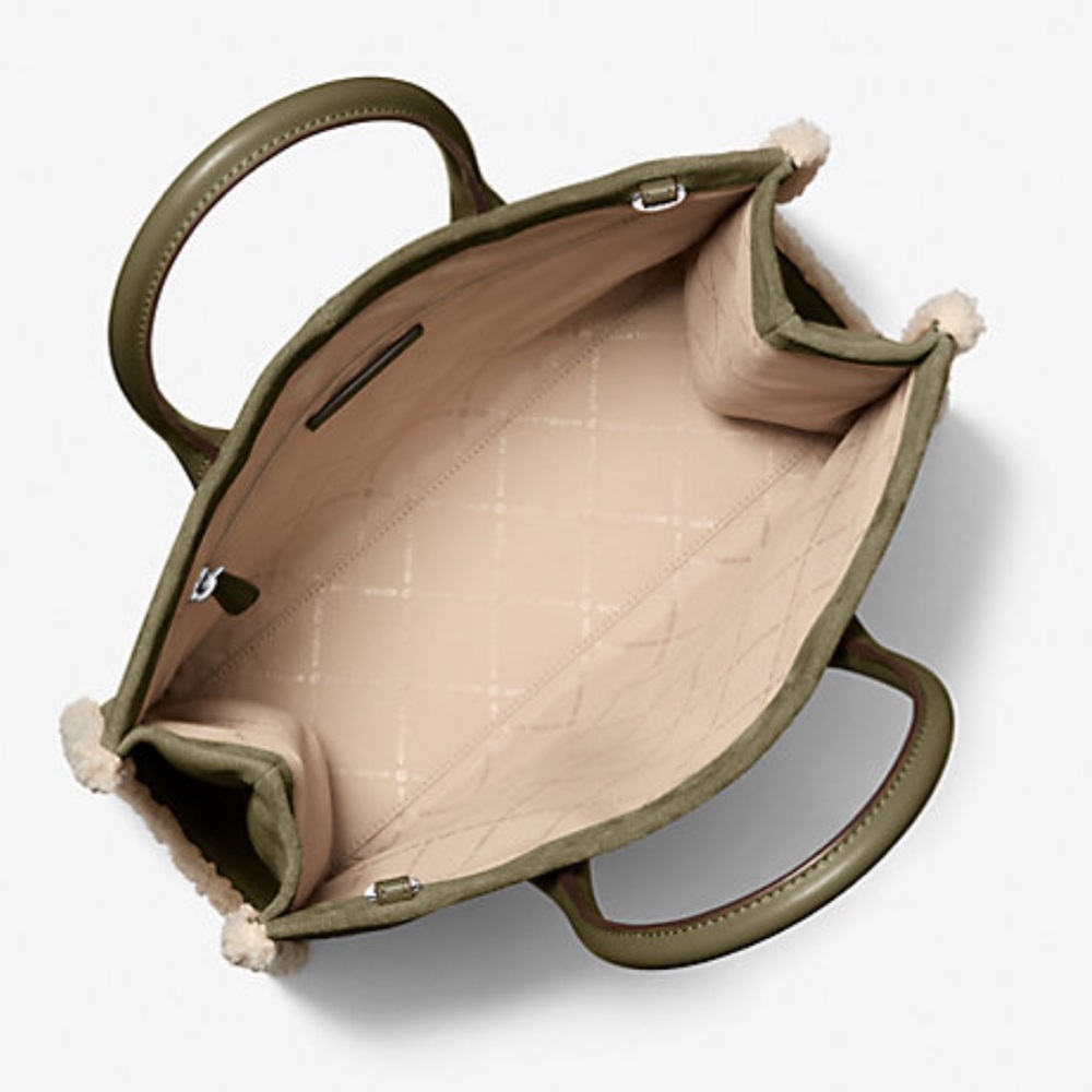 MICHAEL KORS Mirella Medium Suede and Faux Shearling Tote Bag
Olive 
NWT - Picture 4 of 16